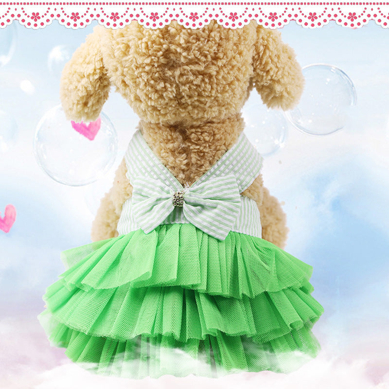 Spring And Summer New Dog Clothing Cat Clothing Pet Supplies Striped Suspender Mesh Skirt Dress Small Dog