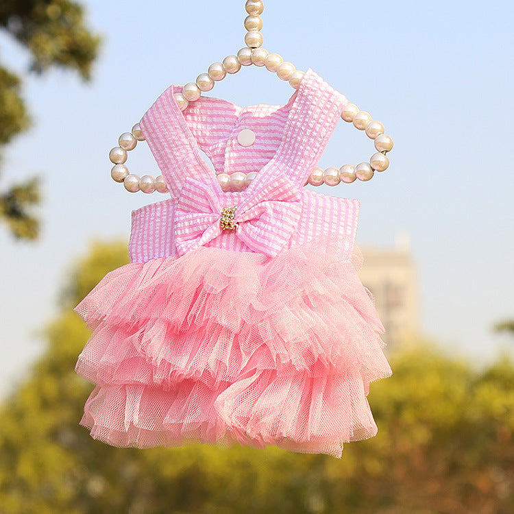 Spring And Summer New Dog Clothing Cat Clothing Pet Supplies Striped Suspender Mesh Skirt Dress Small Dog