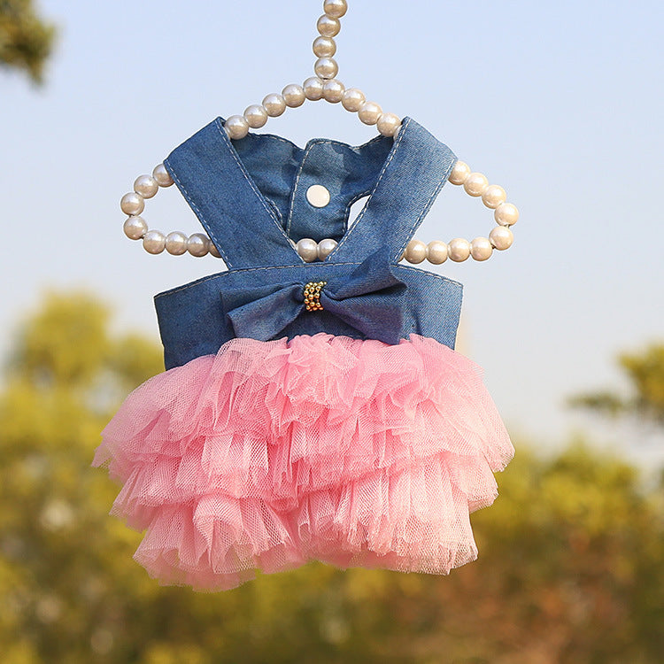 Spring And Summer New Dog Clothing Cat Clothing Pet Supplies Striped Suspender Mesh Skirt Dress Small Dog